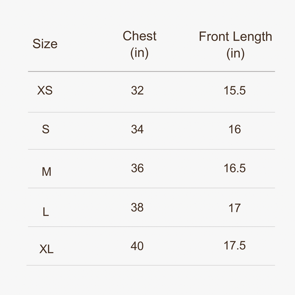 Active-Crop size chart