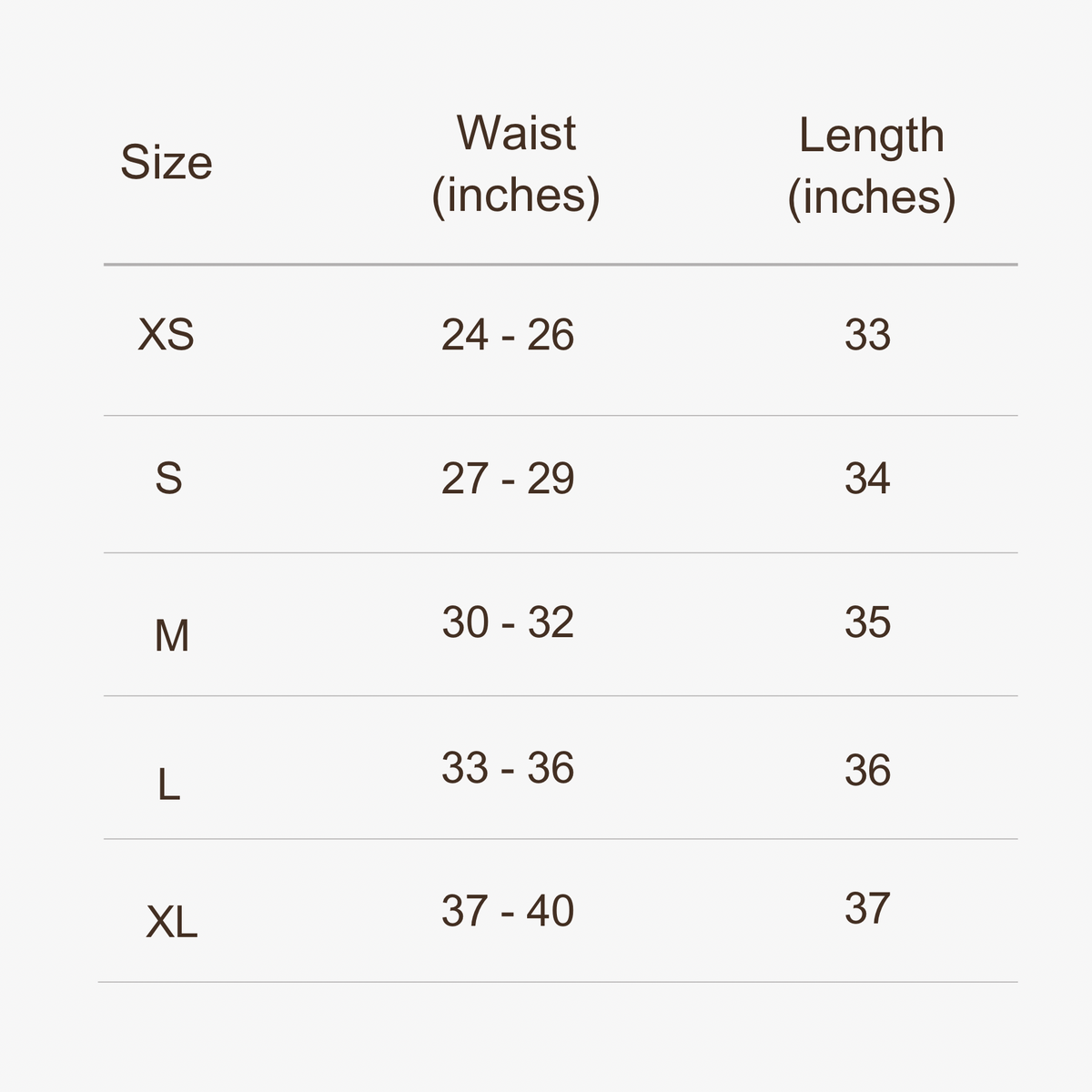 DFYN Leggings size chart