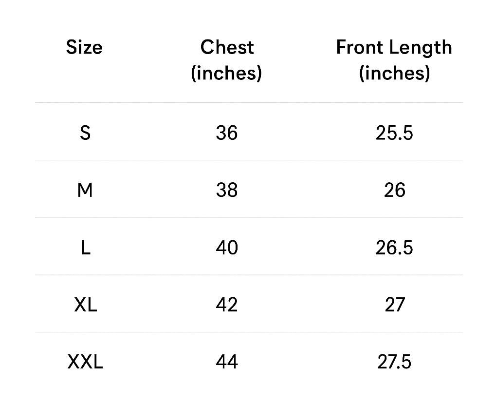 Muscle Tank size chart